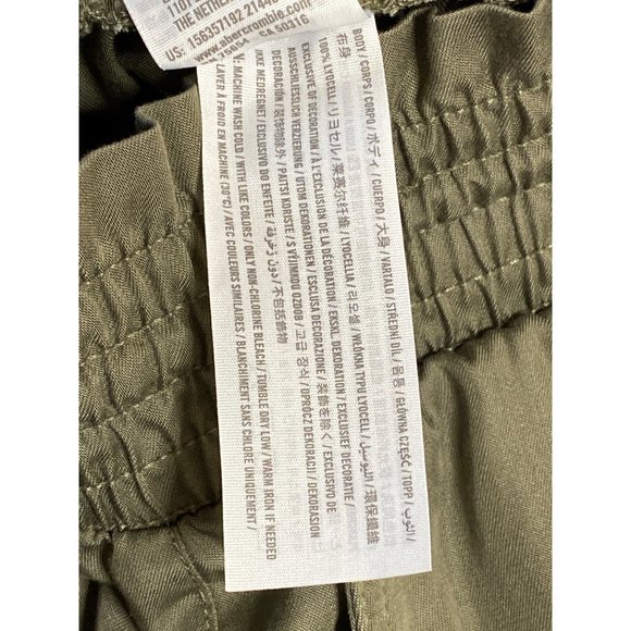 Abercrombie & Fitch Cargo Joggers Olive Green High Rise Paperbag Waist - Picture 9 of 12